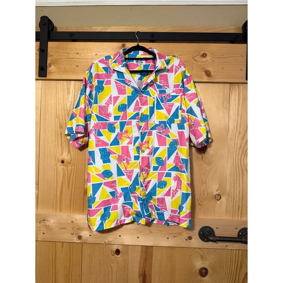 UZZI Amphibious Gear Tropical Neon Color Block Short Sleeve XL Button Down - Picture 1 of 7